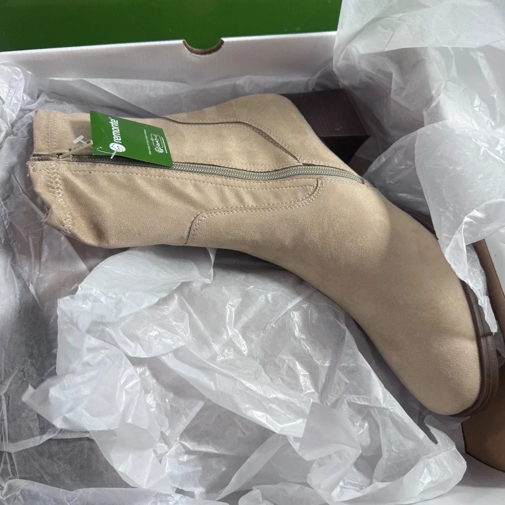 New‎ Remonte Gwyneth 70 Beige Suede Leather Block Heel Ankle Boots Women Size 10
